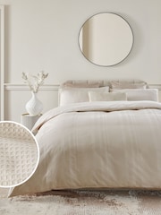 Natural Champagne 100% Cotton Waffle 300 Thread Count Sateen Duvet Cover and Pillowcase Set - Image 1 of 4