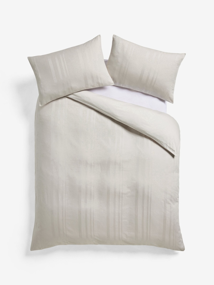 Natural Champagne 100% Cotton Waffle 300 Thread Count Sateen Duvet Cover and Pillowcase Set - Image 4 of 4