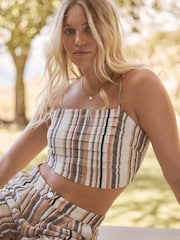 White Stripe Strappy Cami Top With Linen - Image 1 of 7