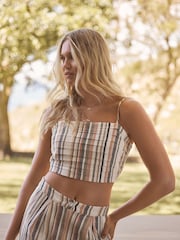 White Stripe Strappy Cami Top With Linen - Image 3 of 7