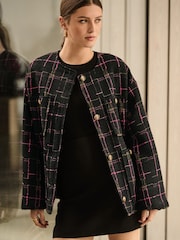 Schwarz - Checked Collarless Jacket - Bild 2 von 9