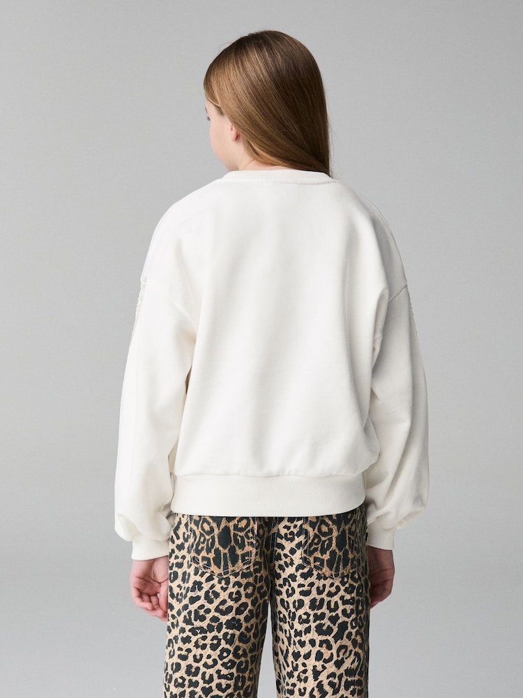 smALLSAINTS Chalk White Girls Oversized Cygni Mesh Panel Sweatshirt - Image 2 of 8