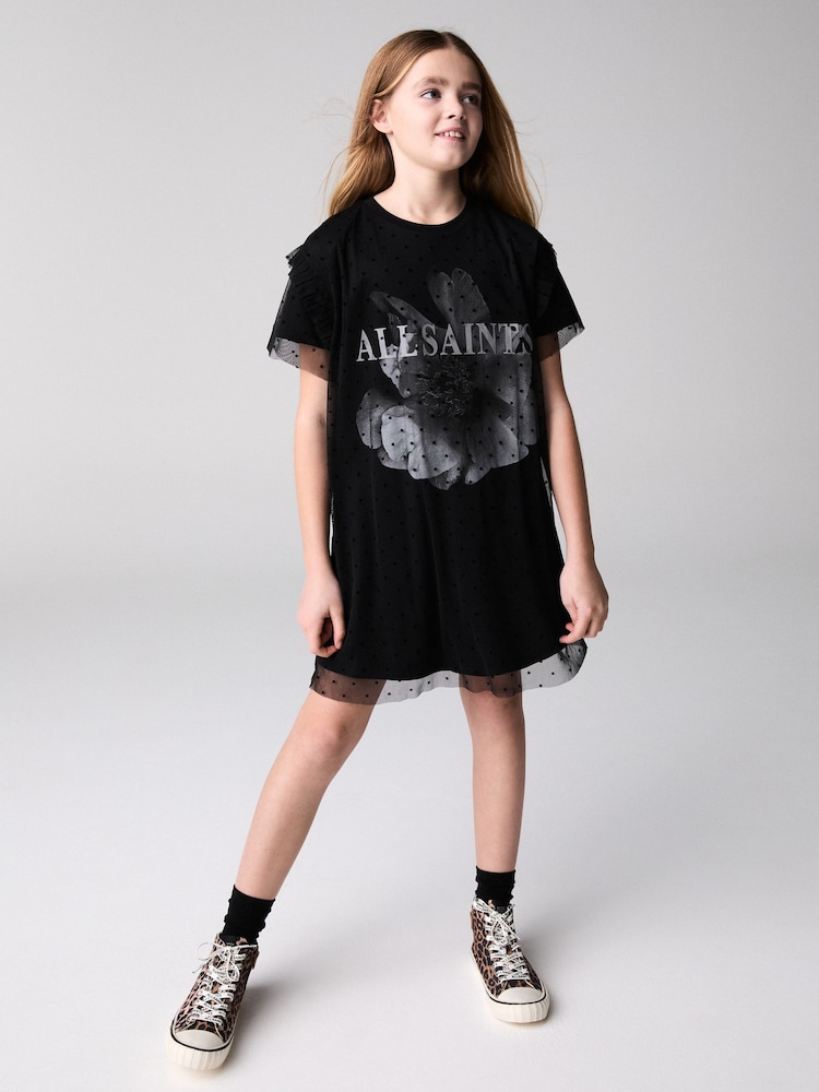 smALLSAINTS Black Girls Oversized Presila Floral Print Mesh T-Shirt Dress - Image 1 of 5