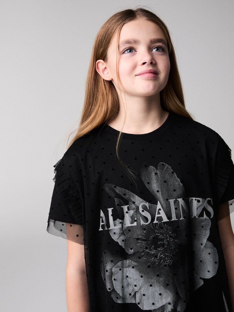 smALLSAINTS Black Girls Oversized Presila Floral Print Mesh T-Shirt Dress - Image 2 of 5