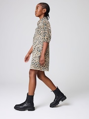 smALLSAINTS Leopard Print Girls Jackie Puff Sleeved Denim Dress - Image 2 of 10
