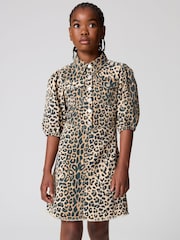 smALLSAINTS Leopard Print Girls Jackie Puff Sleeved Denim Dress - Image 4 of 10