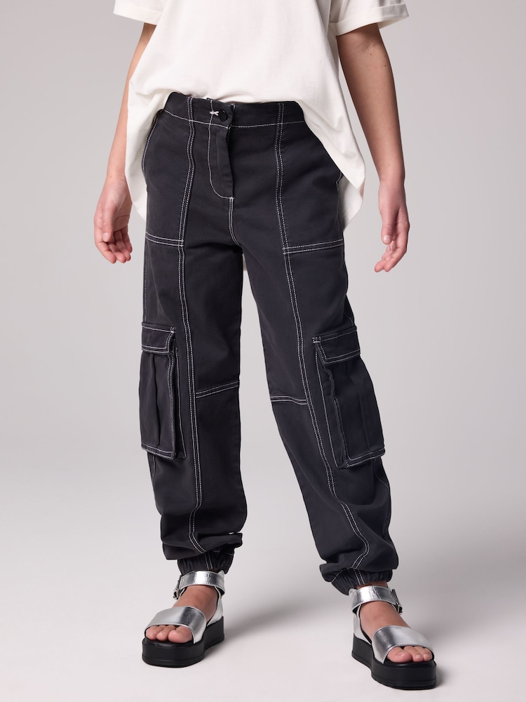 smALLSAINTS Black Contrast Girls Freda Cargo Joggers - Image 1 of 9