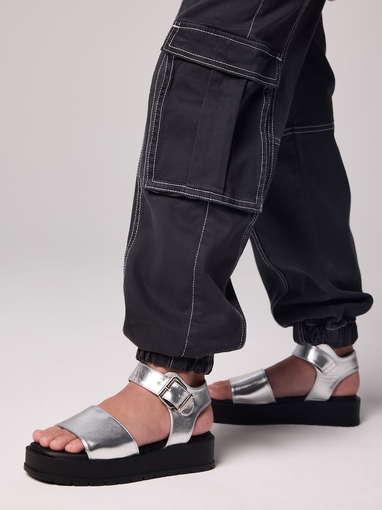 smALLSAINTS Black Contrast Girls Freda Cargo Joggers - Image 4 of 9