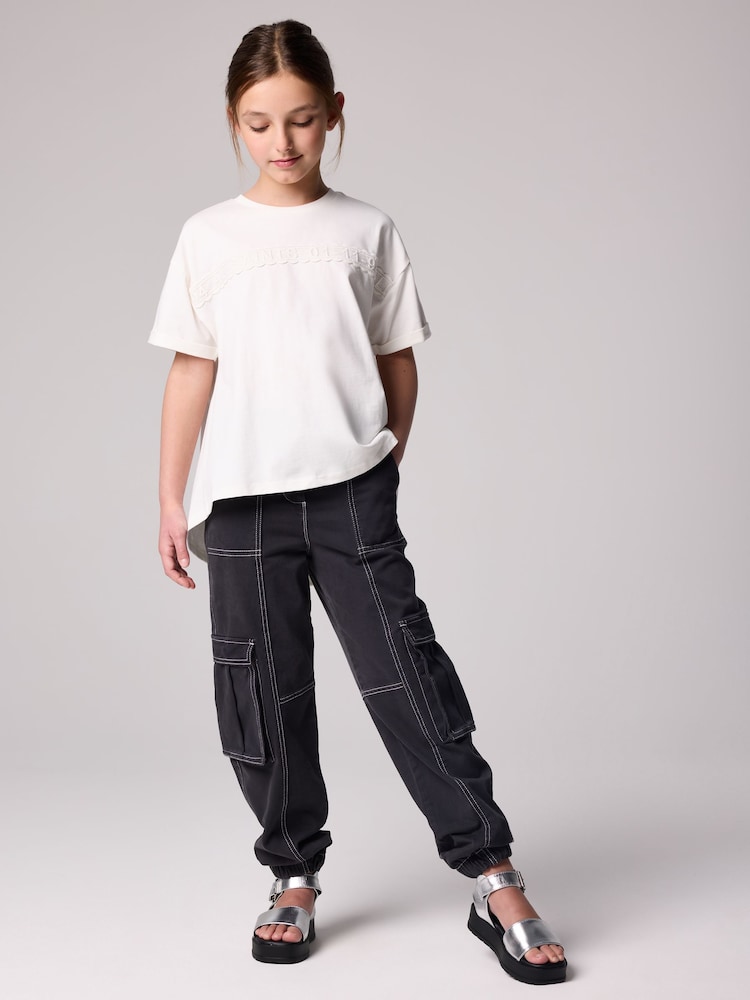 smALLSAINTS Black Contrast Girls Freda Cargo Joggers - Image 5 of 9