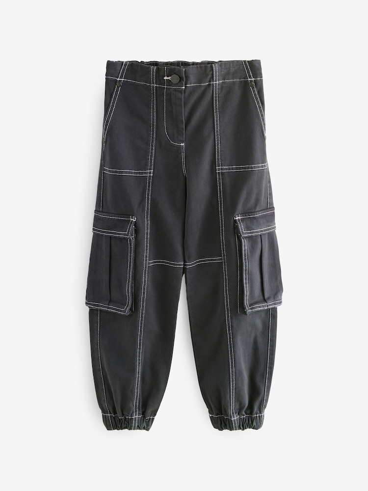 smALLSAINTS Black Contrast Girls Freda Cargo Joggers - Image 6 of 9