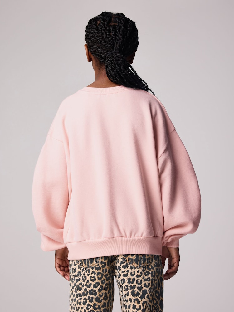 smALLSAINTS Light Pink Girls Oversized Cygni Ruched Sleeve Sweatshirt. - Image 2 of 7