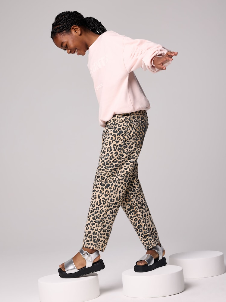 smALLSAINTS Leopard Girls Barrel Leg 100% Cotton Denim Jeans - Image 3 of 9