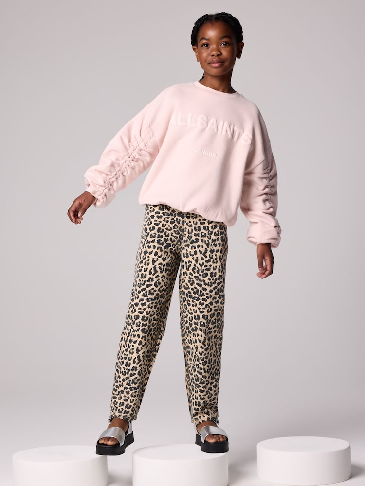 smALLSAINTS Leopard Girls Barrel Leg 100% Cotton Denim Jeans - Image 4 of 9