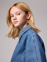 smALLSAINTS Blue Denim Girls Oversized Hettie 100% Cotton Denim Shacket - Image 4 of 8