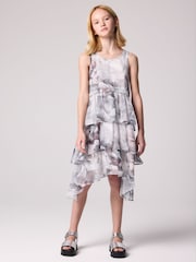 smALLSAINTS Grey Cavarly Floral Valley Girls Ruffled Dress - Image 1 of 4