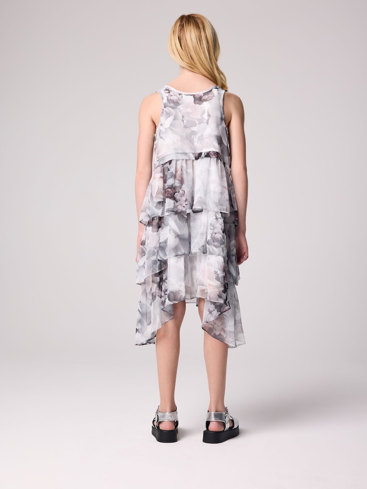 smALLSAINTS Grey Cavarly Floral Valley Girls Ruffled Dress - Image 2 of 4
