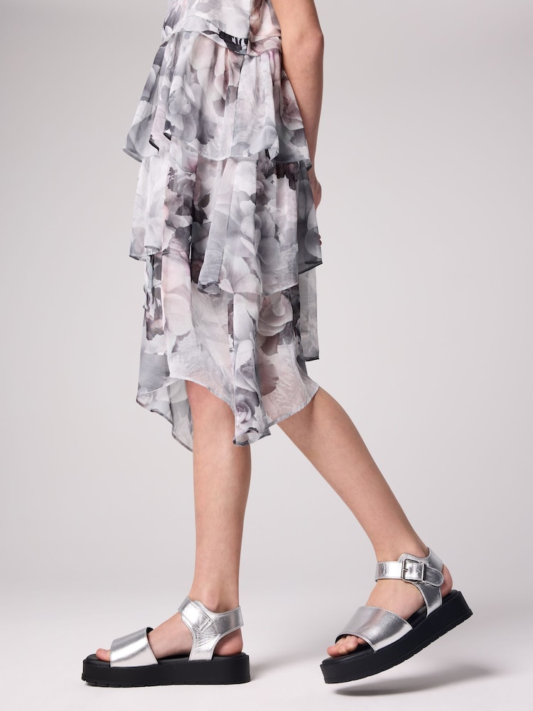 smALLSAINTS Grey Cavarly Floral Valley Girls Ruffled Dress - Image 4 of 4