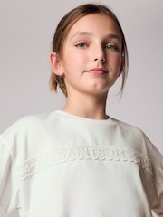 smALLSAINTS White Girls Logo Lace Pleat Back T-Shirt - Image 4 of 9