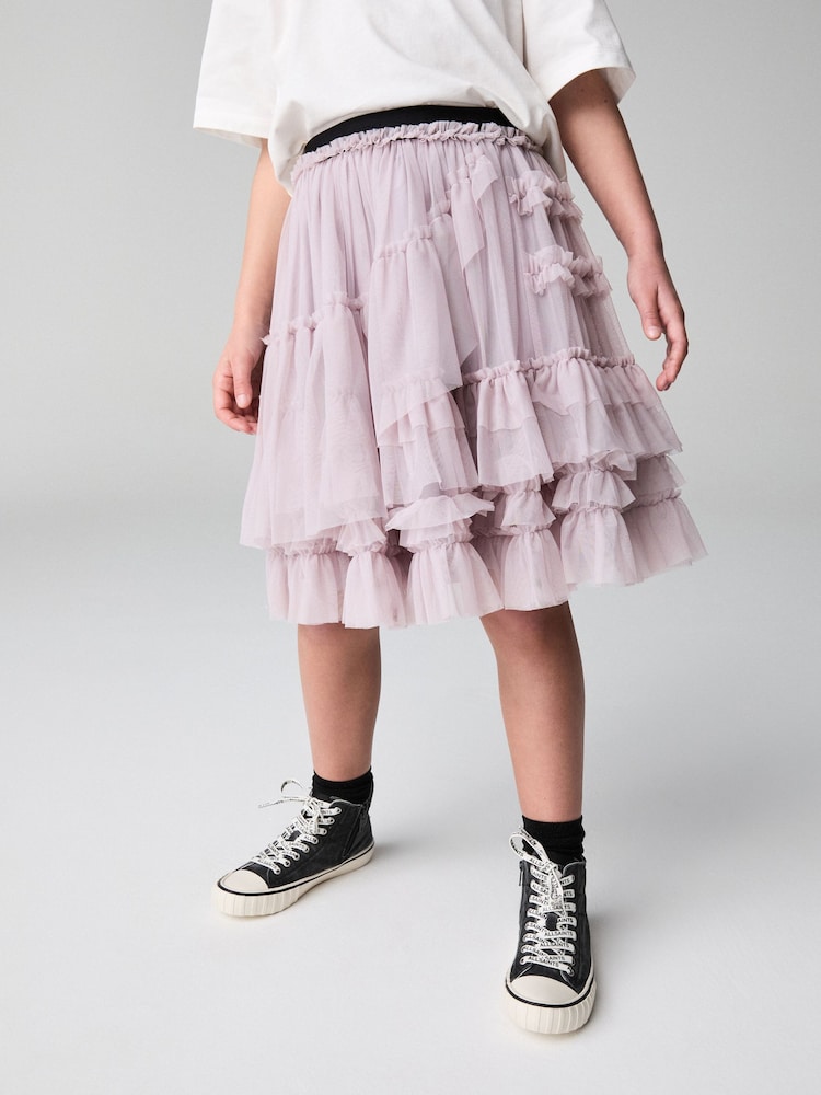 smALLSAINTS Purple Jen Tulle Asymmetric Mesh Girls Skirt - Image 1 of 8