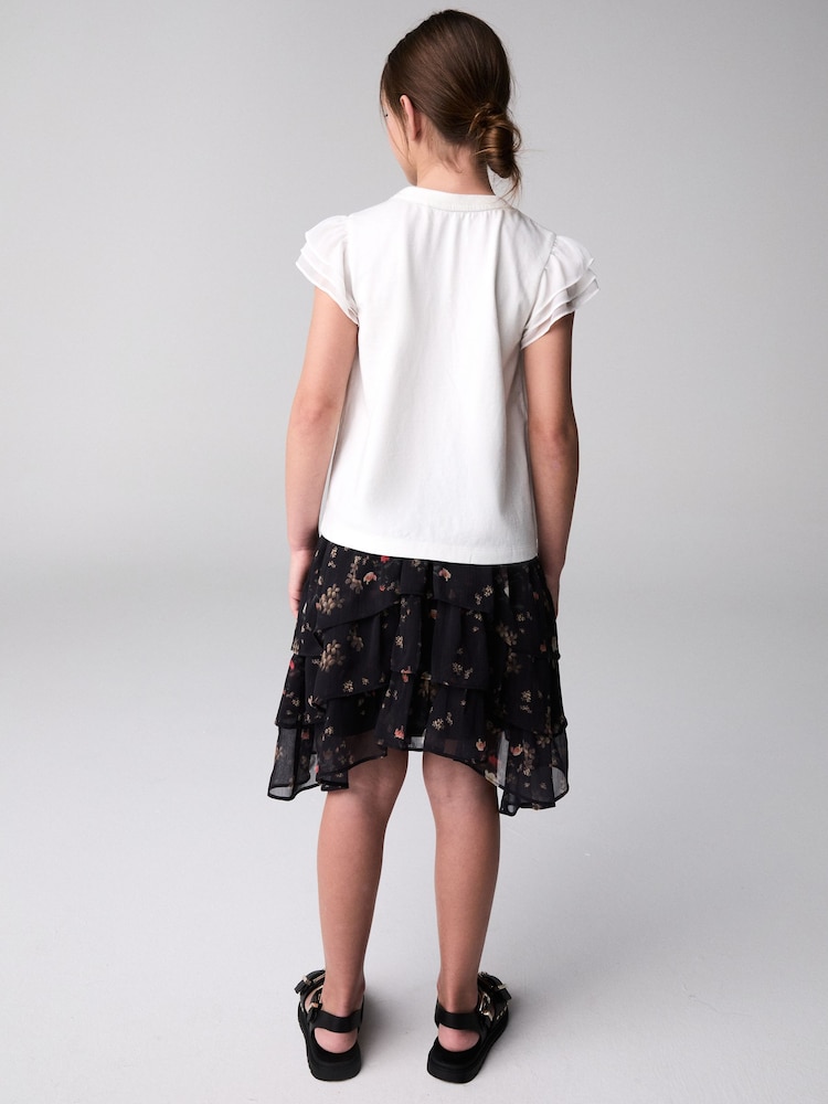 smALLSAINTS Multi Floral Print Cavalry T-Shirt and Skirt Girls Set - Image 3 of 9