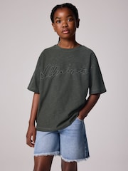 smALLSAINTS Charcoal Grey Girls Oversized Graphic Crew 100% Cotton T-Shirt - Image 1 of 7