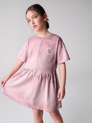 smALLSAINTS Pink Girls Tierra Logo Tie Dye Asymmetric T-Shirt Dress - Image 1 of 8