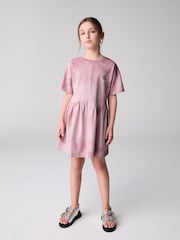 smALLSAINTS Pink Girls Tierra Logo Tie Dye Asymmetric T-Shirt Dress - Image 2 of 8