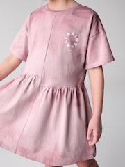 smALLSAINTS Pink Girls Tierra Logo Tie Dye Asymmetric T-Shirt Dress - Image 4 of 8