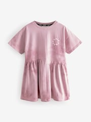 smALLSAINTS Pink Girls Tierra Logo Tie Dye Asymmetric T-Shirt Dress - Image 5 of 8