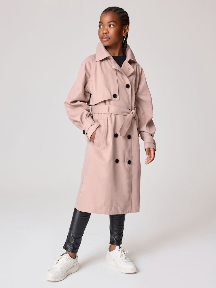 smALLSAINTS Pink Girls Oversized Kikki Trench Coat - Image 1 of 12