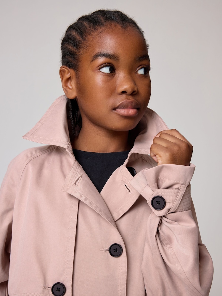 smALLSAINTS Pink Girls Oversized Kikki Trench Coat - Image 4 of 12