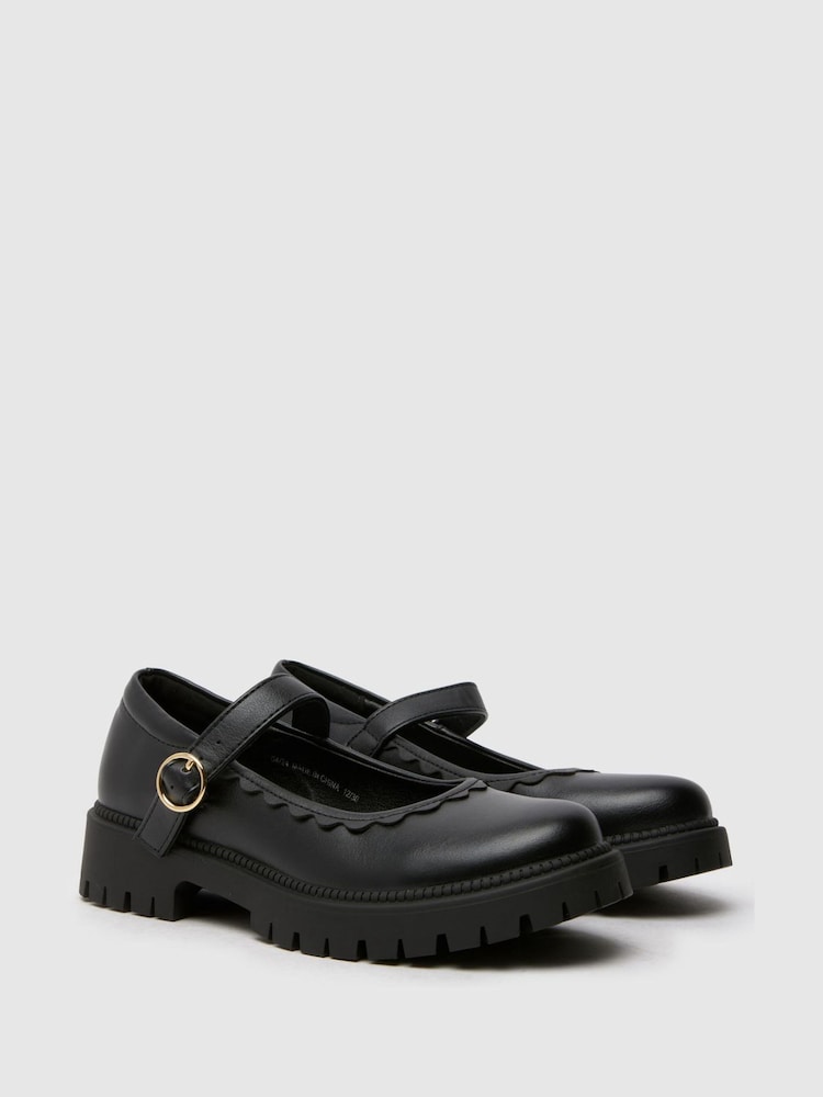 Schuh Junior BTS Leila Mary Jane Black School Shoes - Imagen 1 de 4