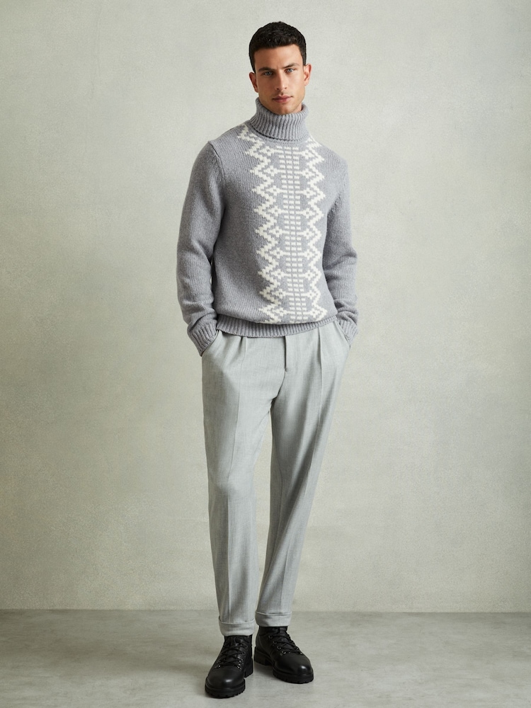 Reiss Grey Denvar Wool-Blend Roll-Neck Jumper - Image 1 of 6