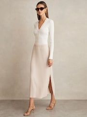 Reiss Stone Pippa Pleated Jersey Midi Skirt - Image 1 of 6
