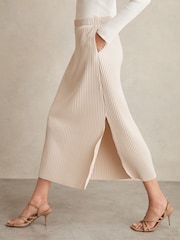 Reiss Stone Pippa Pleated Jersey Midi Skirt - Image 3 of 6
