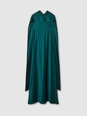 Reiss Teal Fae Petite Satin Cape Dress - Image 2 of 7