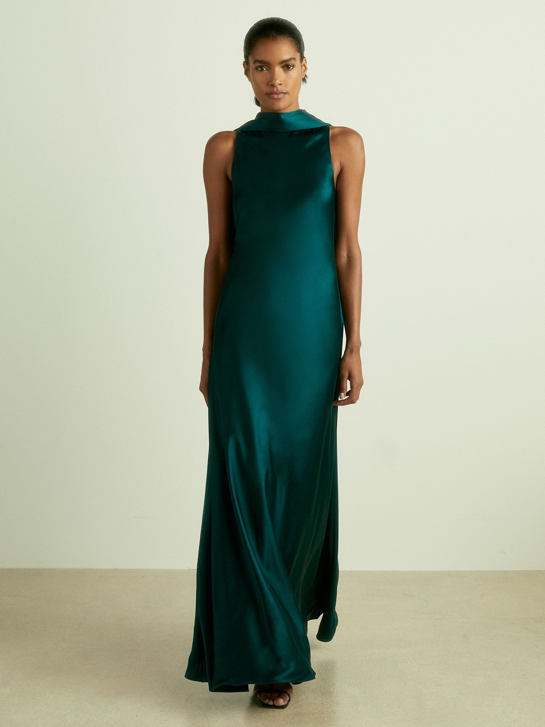 Reiss Petites Fae Satin Maxi Dress Teal