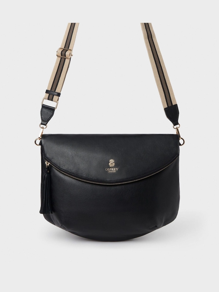 OSPREY LONDON The Large Rockcliffe Italian Leather Crossbody Black Bag - Image 2 of 6