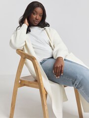 Simply Be White Fisherman Rib Cardigan - Image 1 of 4