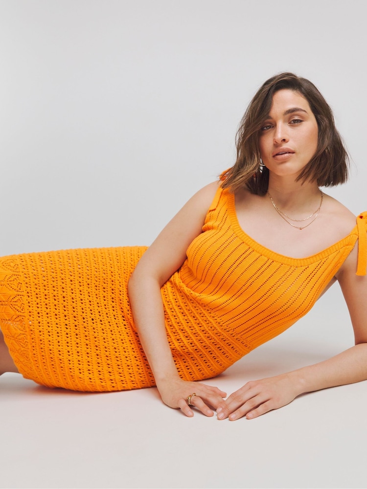 open lace back dress Orange Tie-Dye Cotton Sweetheart Neck Asymmetrical Maxi Dress 56" / Tall (5'7" and above)