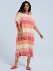 Animal Pink Womens Talia Striped Recycled Tassel Poncho - Image 1 of 4