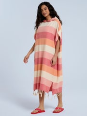 Animal Pink Womens Talia Striped Recycled Tassel Poncho - Image 3 of 4