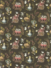 Sanderson Chocolate Alice In Wonderland Wallpaper Sample - Image 1 of 1