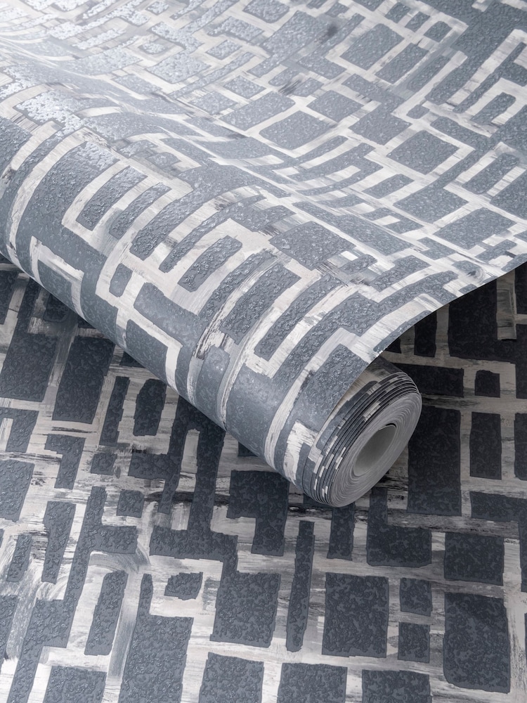 Clarke and Clarke Quadrata Steel Quadrata Wallpaper Sample - Image 1 of 1