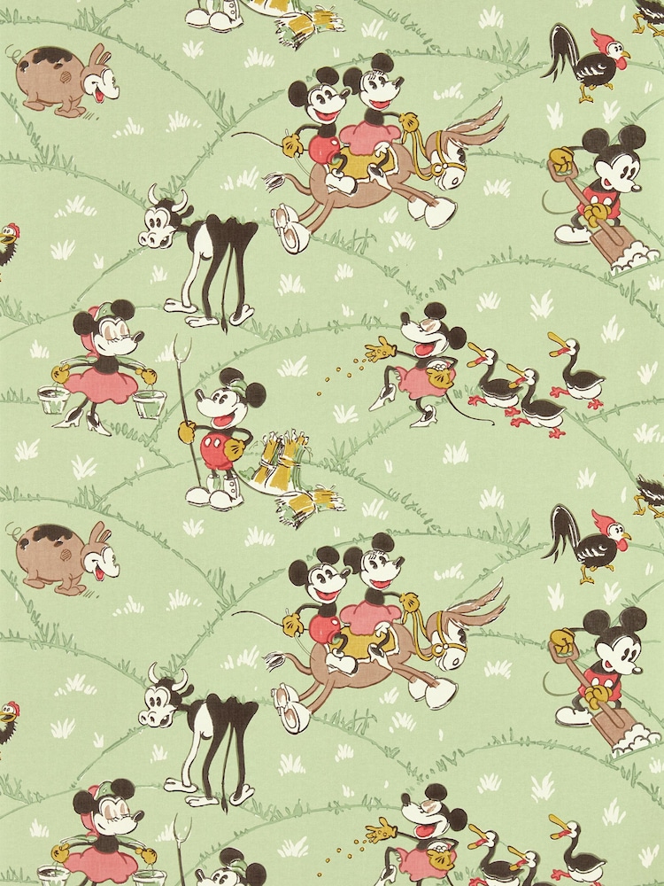 Sanderson Macaron Green Mickey At The Farm Wallpaper Sample - Image 1 of 1