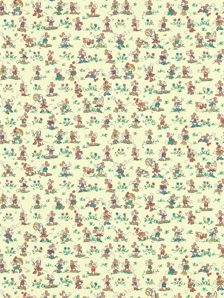 Sanderson Rhubarb  Custard Mickey & Minnie Wallpaper Sample - Image 1 of 1