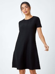 Roman Black Textured A-Line Stretch Dress - Image 1 of 5