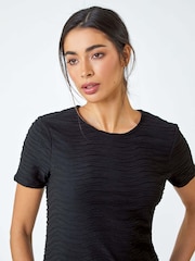 Roman Black Textured A-Line Stretch Dress - Image 4 of 5