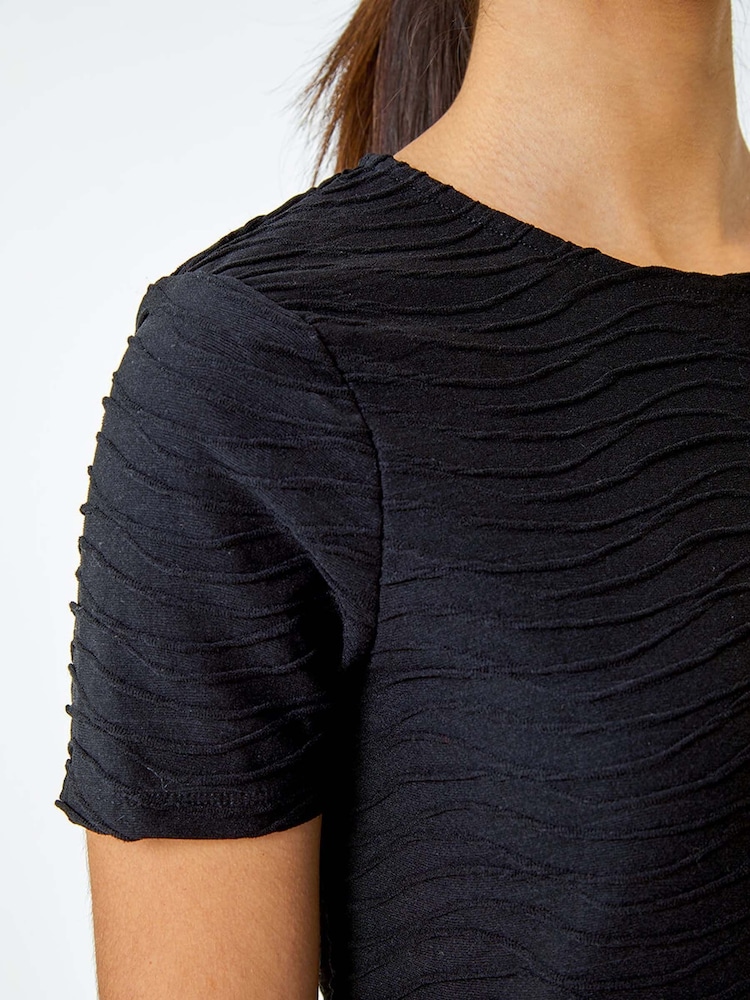 Roman Black Textured A-Line Stretch Dress - Image 5 of 5