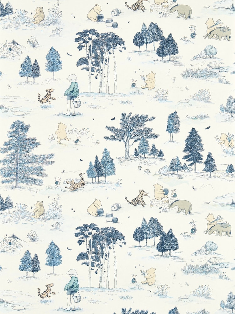Sanderson Bonbon Blue Winnie The Pooh Wallpaper Sample - Image 1 of 1